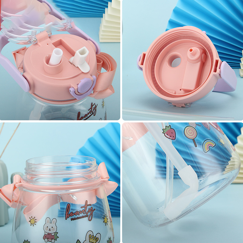 Plastic straw cup high value double drink potbelly water cup girl series large-capacity cartoon kettle