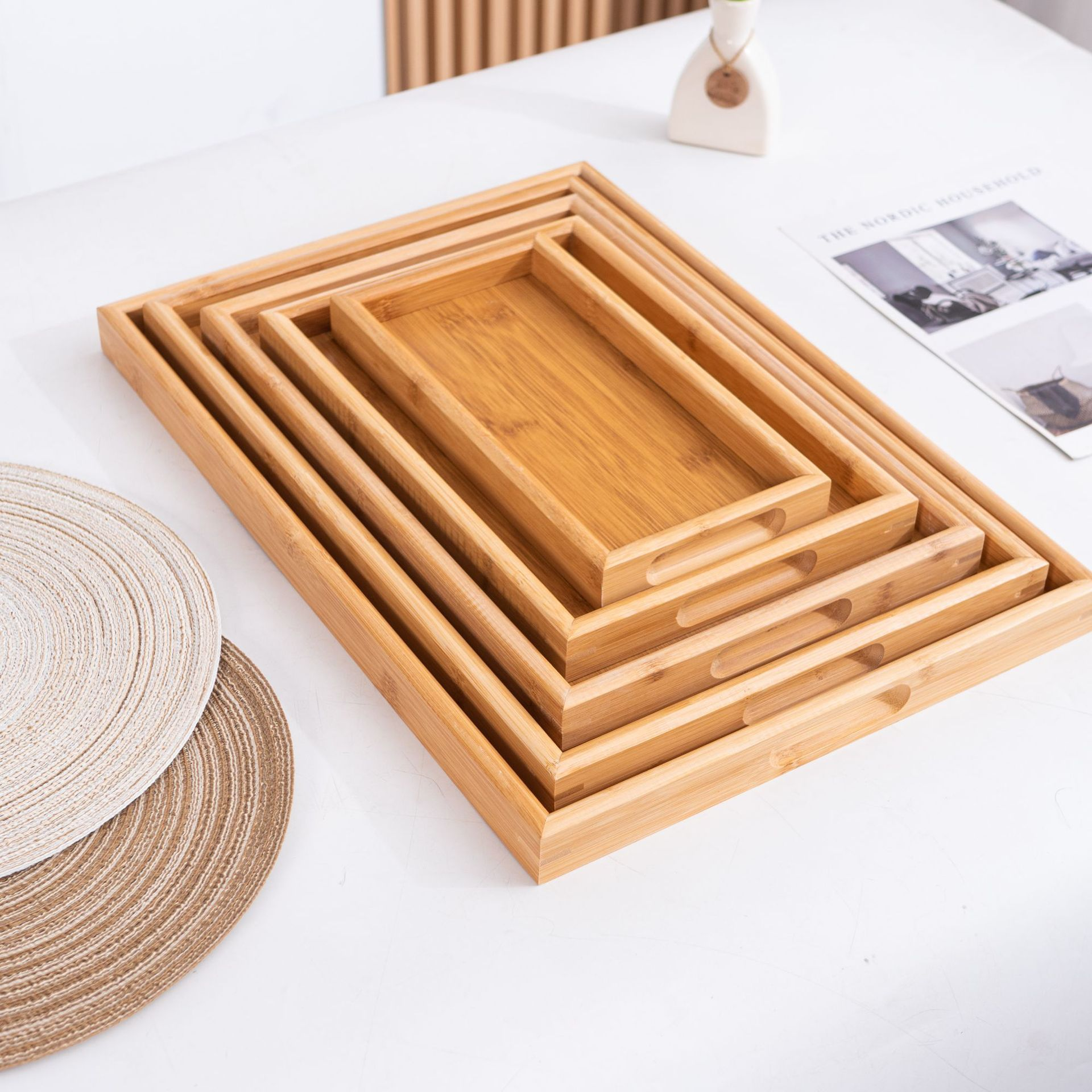 Solid wood kung fu tea set multi-specification tray Japanese style wooden bread wooden dinner plate household rectangular tea cup tray