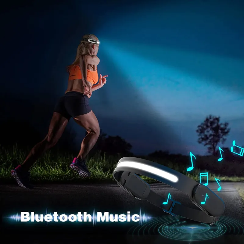 Wide Beam Lightweight LED Headlamp Rechargeable with Motion Sensor New Phone Music Function