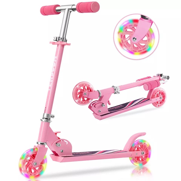 Scooters for Kids 2 Wheel Folding Kick Scooter for Girls Boys, 3 Adjustable Height, Light Up Wheels for Children 3 to 14 Years Featured Image