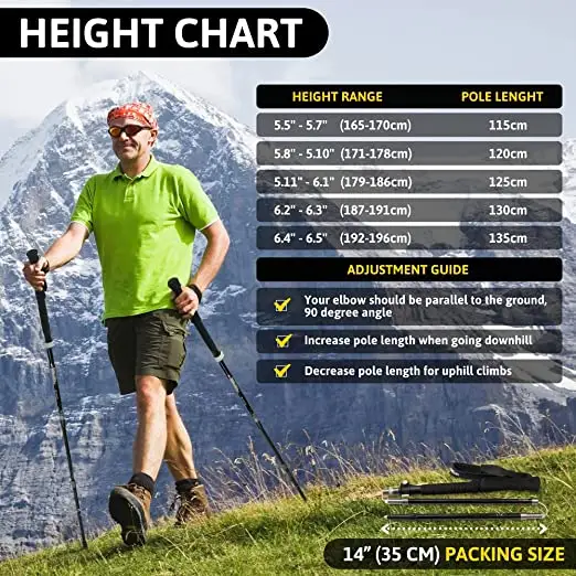  Walking Trekking Poles 7075Aluminum Lightweight Ultra Portable Hiking Sticks for Trekking