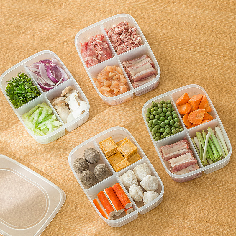 Transparent refrigerator with lid quarter-compartment storage box, kitchen freezer sealed, stove boiled tea food crisper box