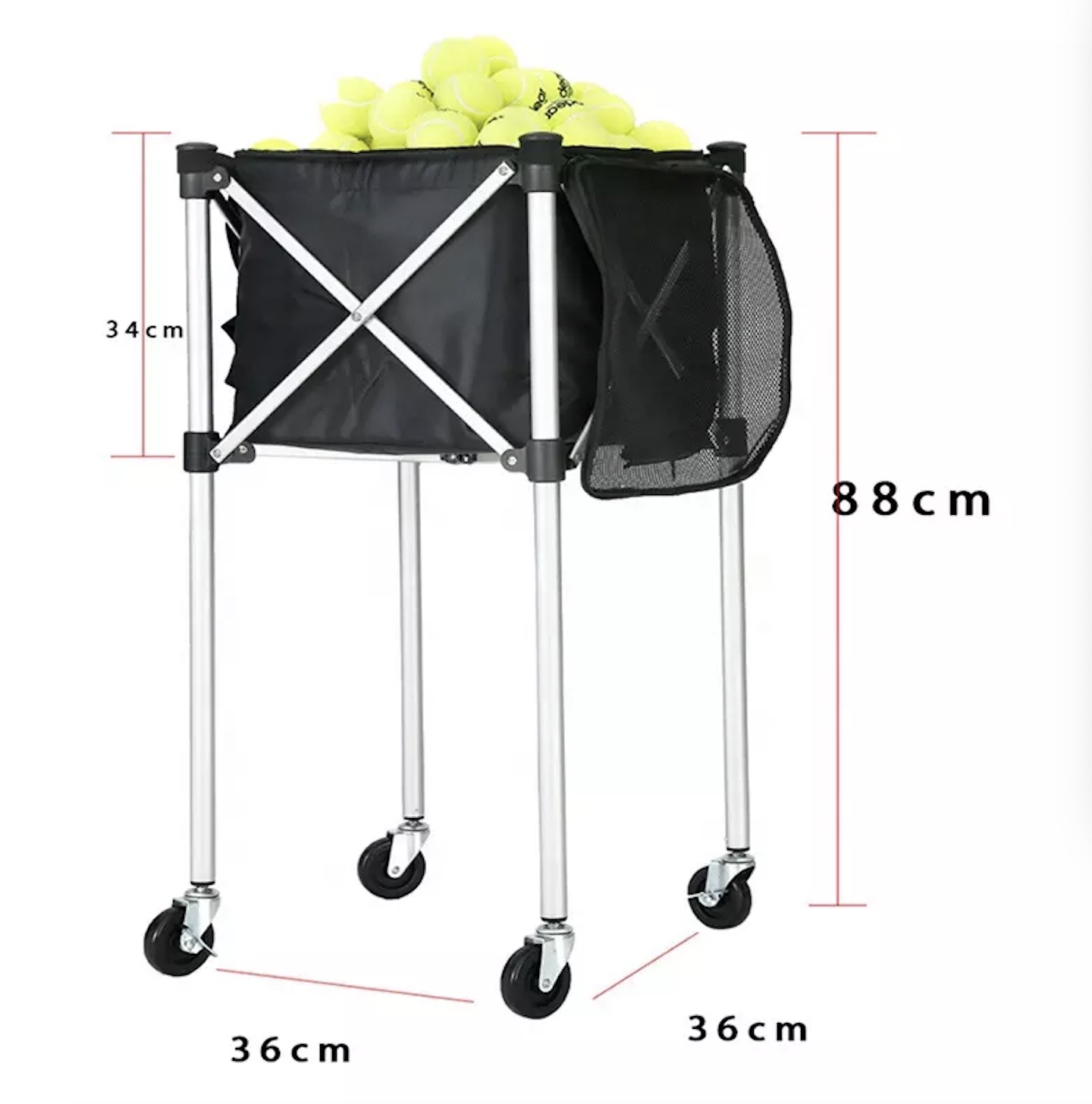 160pcs Storage Portable Tennis Ball Cart Foldable Frame Tennis Balls Hopper Basket Practice Ball Pickup Tennis Basket with Wheel