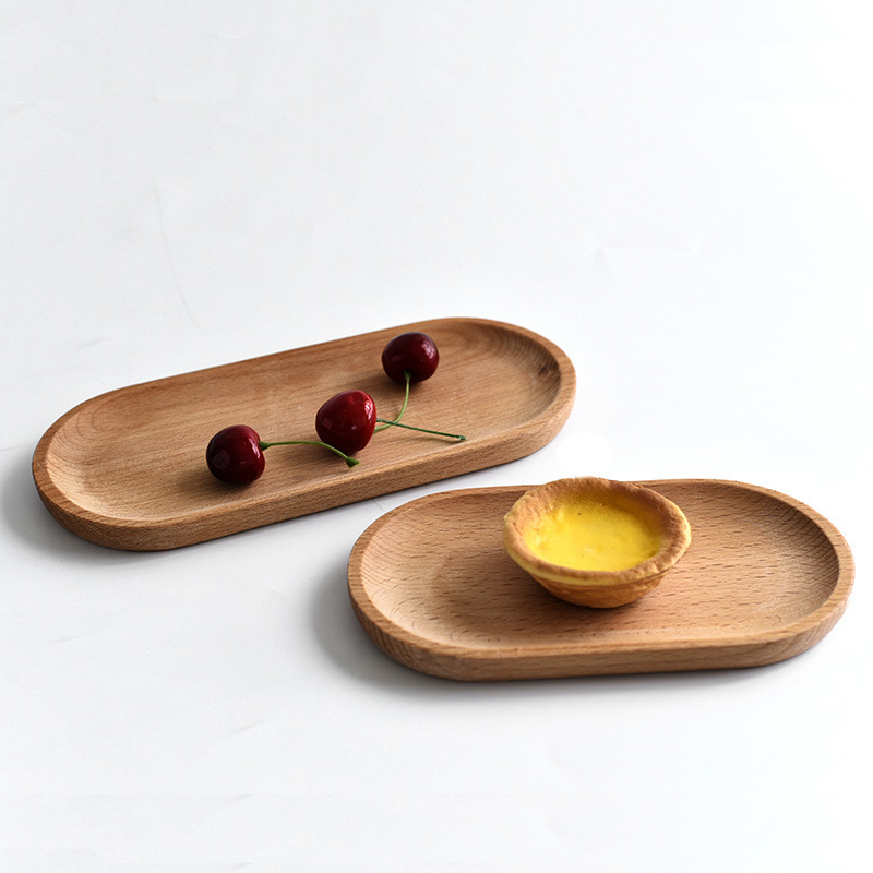 Myoya Japanese cutlery plate, wooden plate, beech oval tray, mini solid wood small dinner plate, children’s whole wood wooden plate