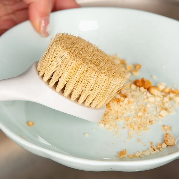 Oem Multi-Functional Birch Wood Handle Built-in Scraper Head Pan Sisal Pot Brush Kitchen Cleaning Brush For Sink Stove