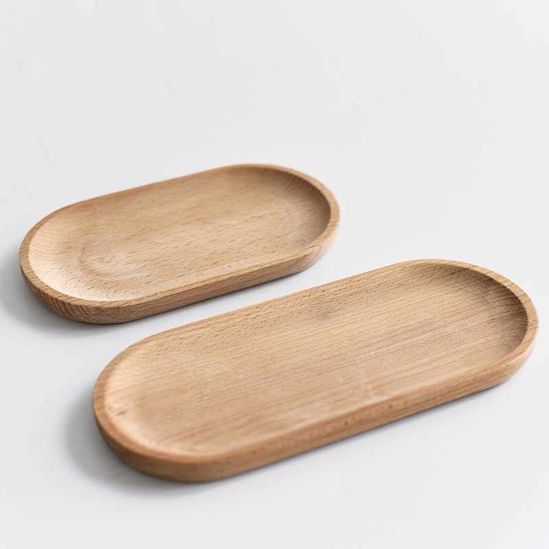 Myoya Japanese cutlery plate, wooden plate, beech oval tray, mini solid wood small dinner plate, children’s whole wood wooden plate