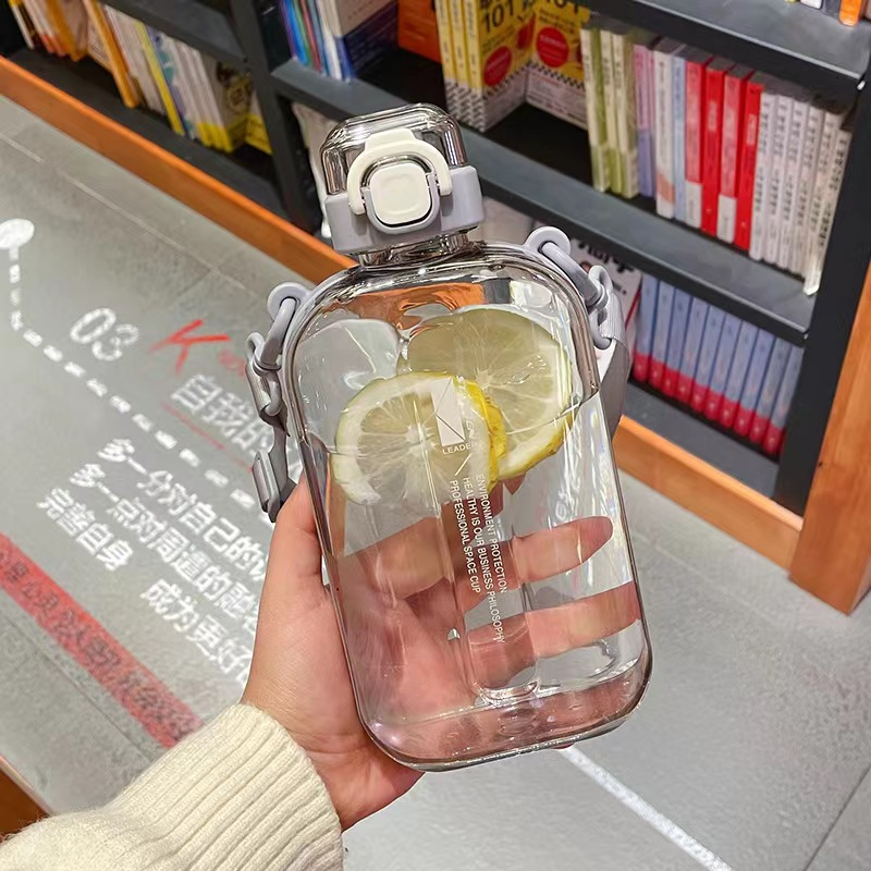 Square kettle female boy sports large capacity high value girl cup portable back strap student simple plastic cup