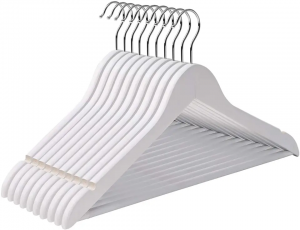 Wooden Hangers in Natural,White,Black,Cherry,Antique Color,Suit Clothes Hanger with Non Slip Pants Bar