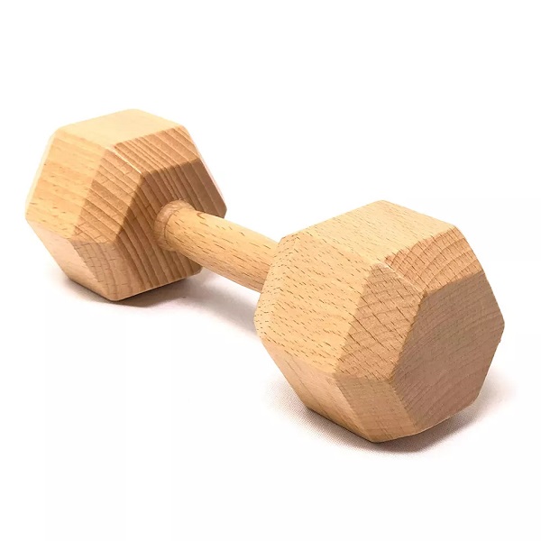 Perfect Toddler Gift Natural Untreated Wood Dumbbell Baby Rattle Toy