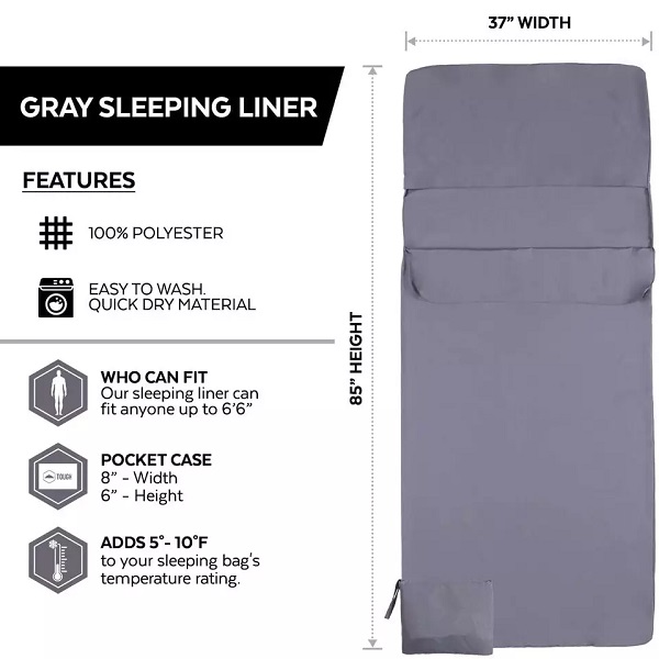 Polyester Sleeping Bag Liner – Lightweight Sleeping Sack for Camping, Traveling, Hotels – Smooth & Breathable Fabric