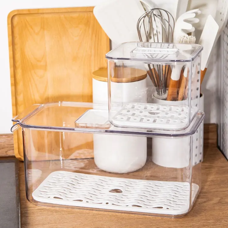 Custom BPA-Free -30~60 PET PP Vegetable Stackable Refrigerator Organizer Bins Plastic Fruit Storage Container For Fridge