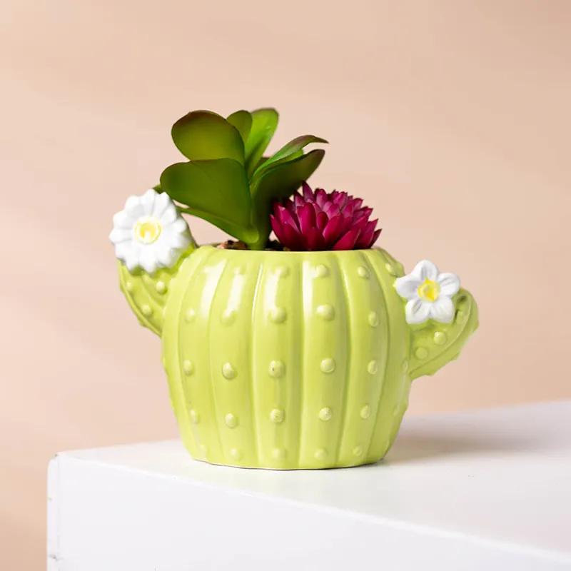 Cartoon Cactus Succulent Plants Planters Mini Small Ceramic Bonsai Pot Artificial Plant Suculentas Macetas Flower Pots
