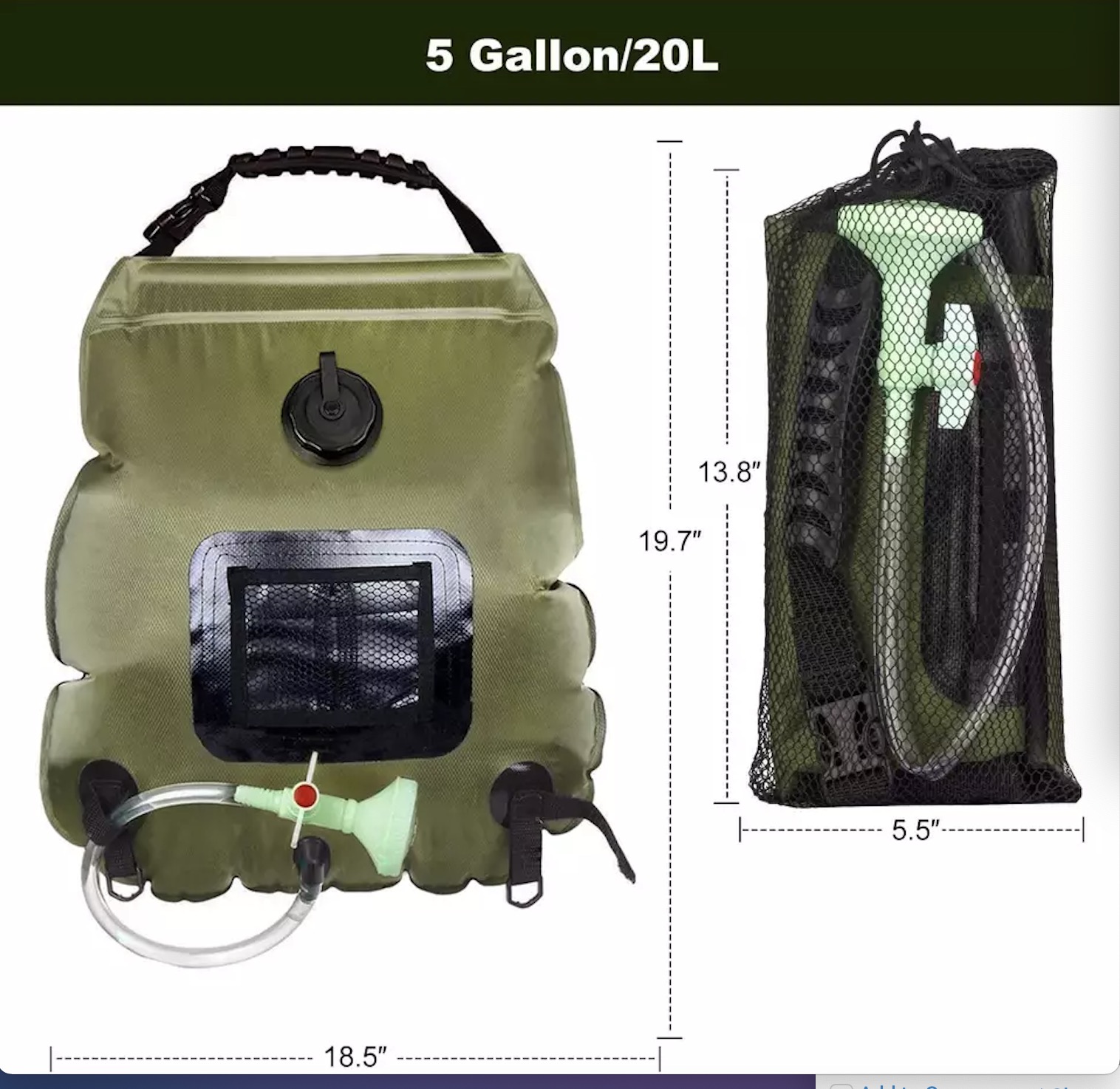 Factory OEM 20L outdoor PVC Hiking travelling Beach portable pool camping solar bath shower heating water bag