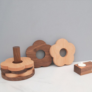 Nordic wood insulated mat, Japanese dish mat, plum round pot mat, coaster, black walnut, beech