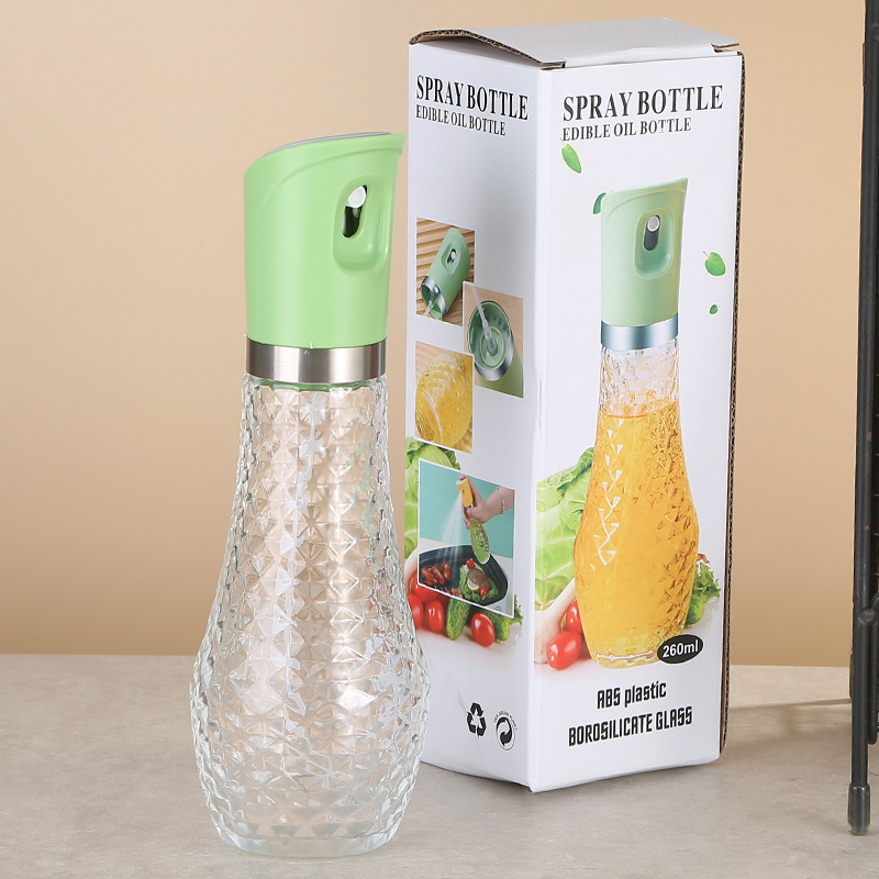 Kitchen supplies: glass oil injection bottle, barbecue oil control bottle, home cooking baking press type atomized oil spray can