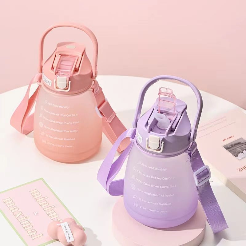 Straw cup summer gradient children’s net celebrity potbelly cup large capacity cute simple silicone casual face value plastic cup