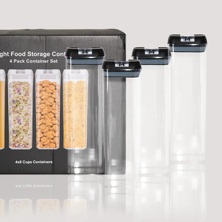 4Pcs Kitchen Large Airtight Cereal Noodle Pasta Sugar Keeper Kitchen Plastic Dry Food Storage Container Set