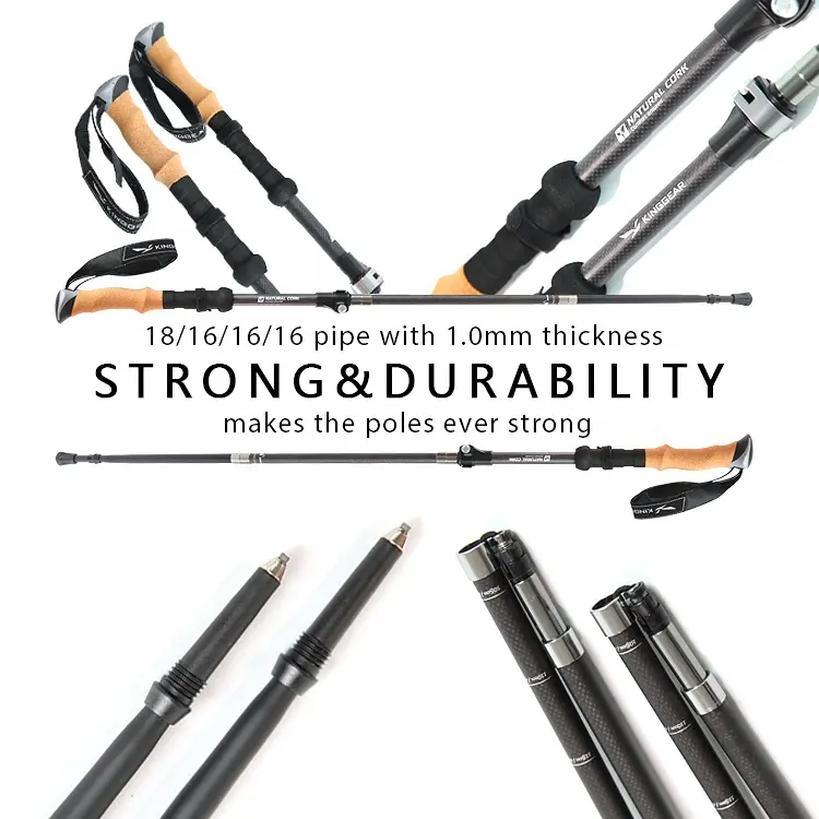 Outdoor 4-Section retractable foldable 3k carbon fiber Hiking trekking walking sticks poles with Quick