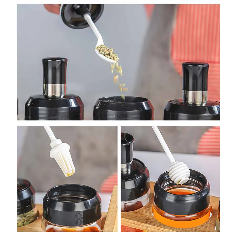 Glass Spice Box Spoon and Lid Integrated Spice Jar Combination Seasoning Jar Kitchen Supplies Home Salt Shaker Oil Bottle