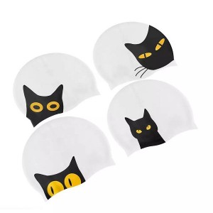 Silicone Swim Cap Waterproof Bathing Cap Protect Long Hair Wet for Women Cut Cat Printed