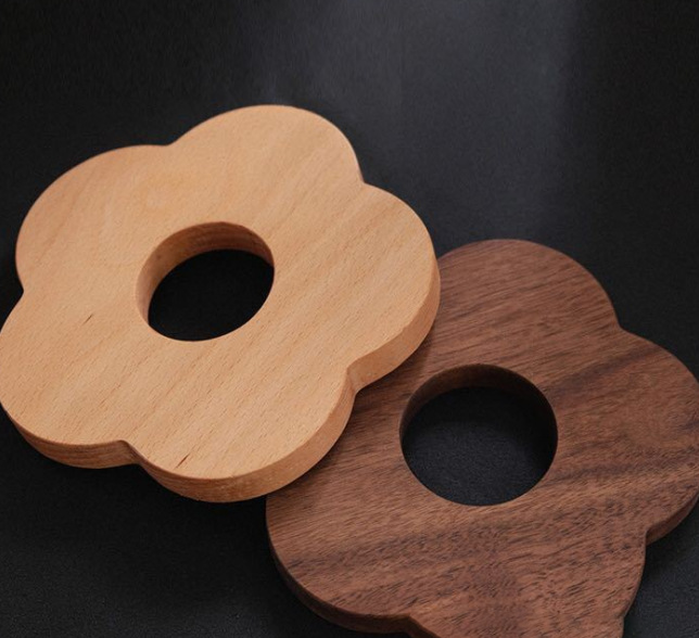 Nordic wood insulated mat, Japanese dish mat, plum round pot mat, coaster, black walnut, beech