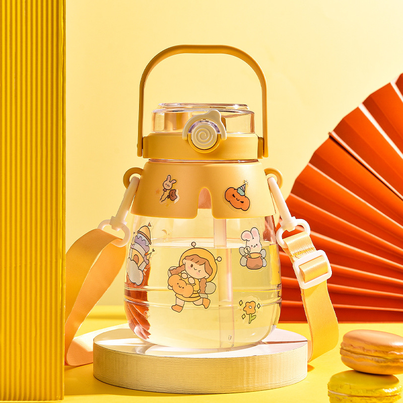 Internet celebrity high-value large-capacity plastic water cup double drink potbelly cup creative straw children’s schoolgirl portable water bottle