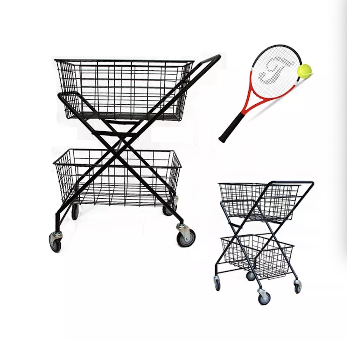 Double Layer Metal Sports equipment storage basket cart tennis ball trolley Featured Image