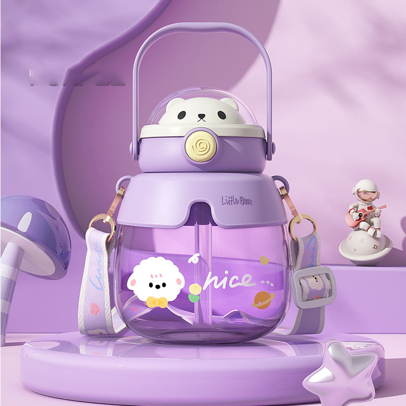 New potbelly cup for male and female students high-value cartoon hugging bear water cup children’s portable straw Plastic cups