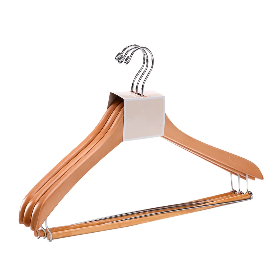high quality cheap natural china wooden hanger clothes hanger lock with round bar Featured Image