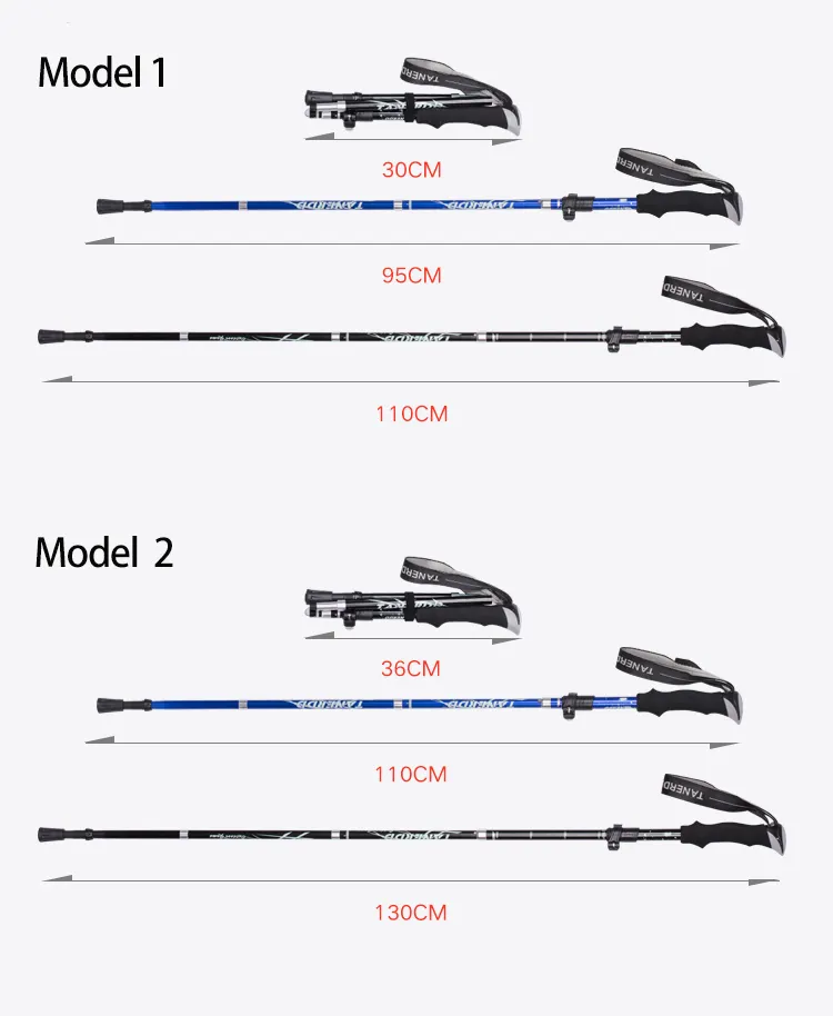 Portable Nordic Trekking Pole 5-section Folding Aluminum Walking Staff For Hiking