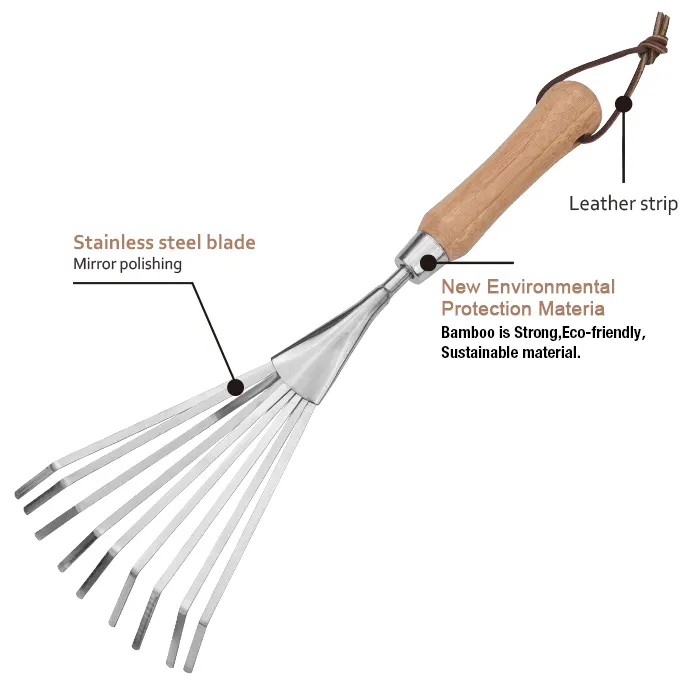 High Quality Corrosion Protection Stainless Steel Blade Bamboo Handle Small Gardening Interchangeable Hand Tools Set Garden Leaf