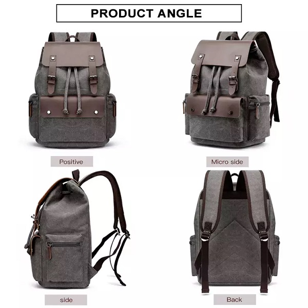 Customized wholesale drawstring rucksack hipster school man canvas leather backpack bag