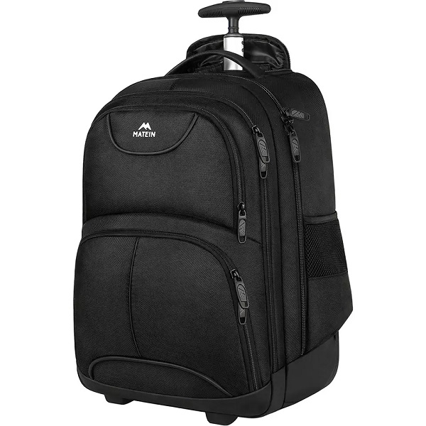 Men Women Waterproof Rolling Trolley Black Laptop Backpack Polyester Carry On BagPack OEM Travel Backpack Featured Image