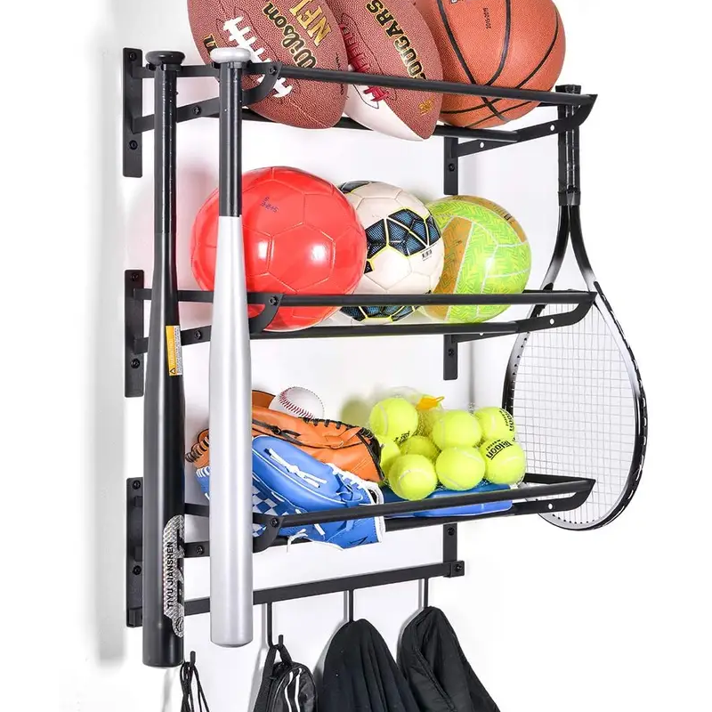 Metal sports equipment storage rack garage basketball organizer ball