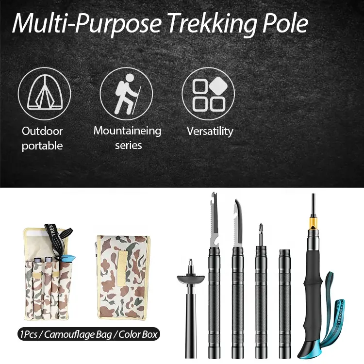  Collapsible Aluminium Multifunctional Tactical Trekking Survival Pole Tactical Walking Stick