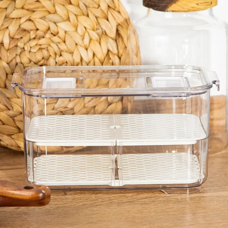 Odor-resistant stackable product saver Removable drain tray Refrigerator plastic food storage container Organizer’s fruit