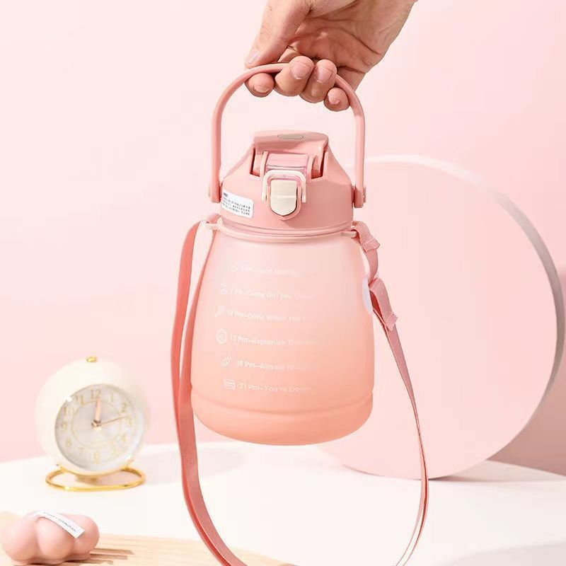 Straw cup summer gradient children’s net celebrity potbelly cup large capacity cute simple silicone casual face value plastic cup