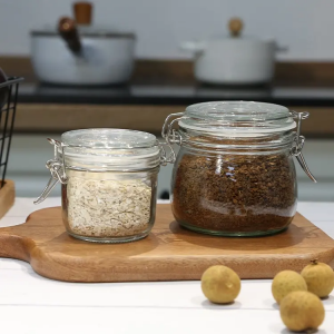 Wire Clip Sugar Round Beans Spice Canister Airtight Food Storage Jar Condiment Glass Jar For Food Storage