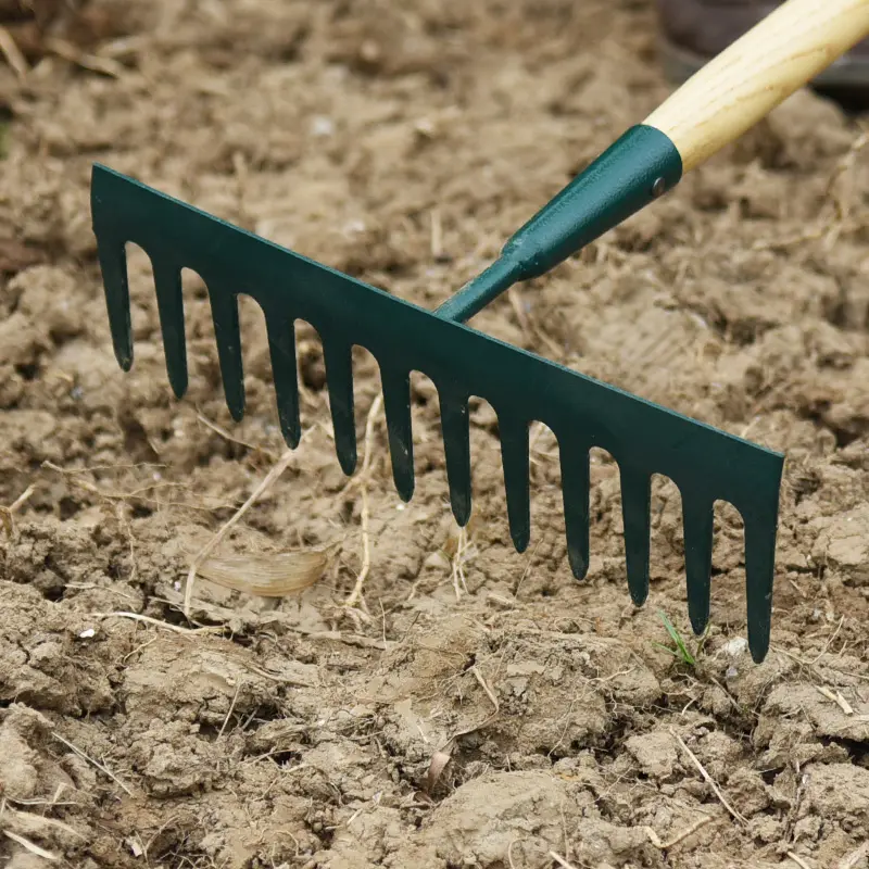 High Tech Garden Rake Types 12 Teeth Durable Carbon Steel Head Garden Tools Metal Rake
