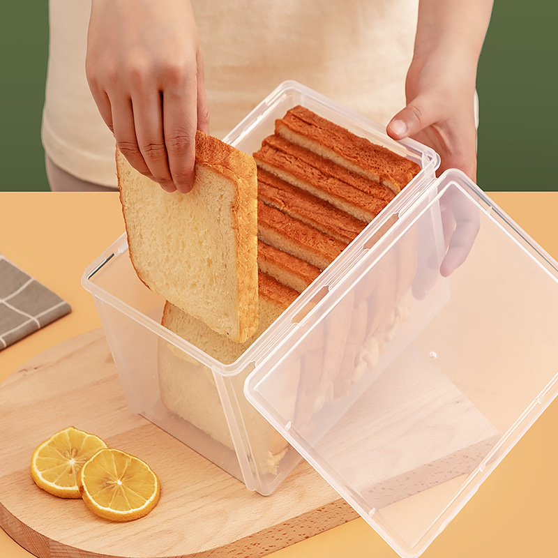 Household crisper box, transparent plastic toast bread storage box for food grade refrigerator, kitchen refrigerator storage box