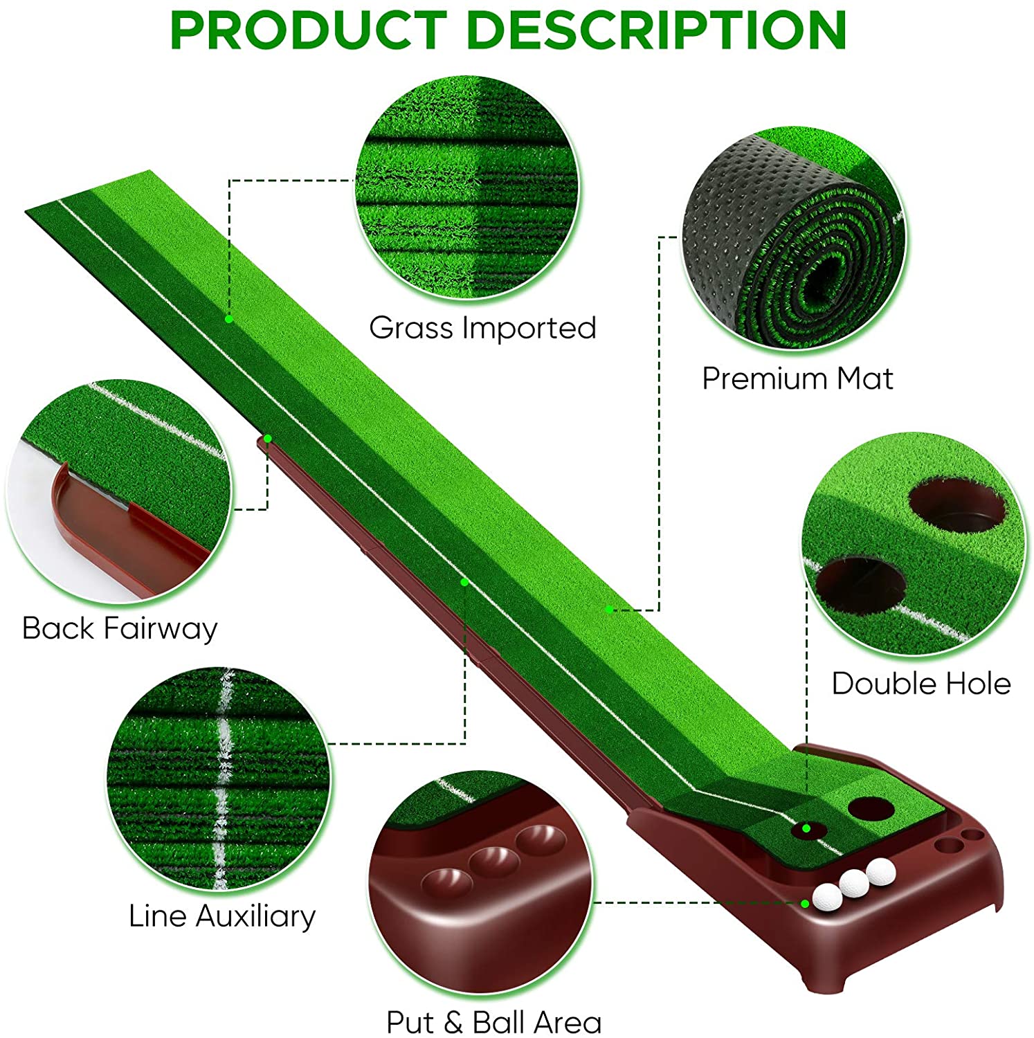 Indoor outdoor swing professional trainer training auto ball return function golf putting mat