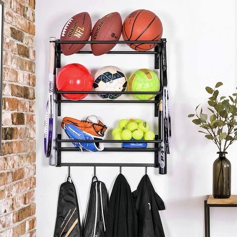 Metal sports equipment storage rack garage basketball organizer ball
