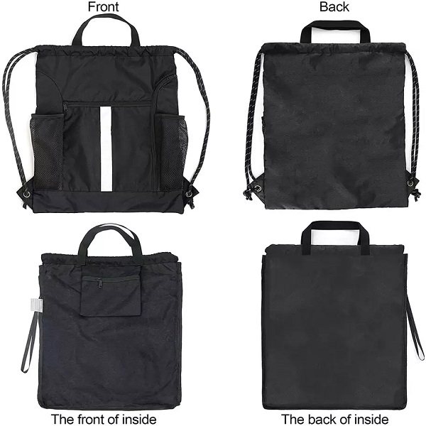 Drawstring Backpack Sports Gym Bag With Shoe Compartment and Two Water Bottle Holder