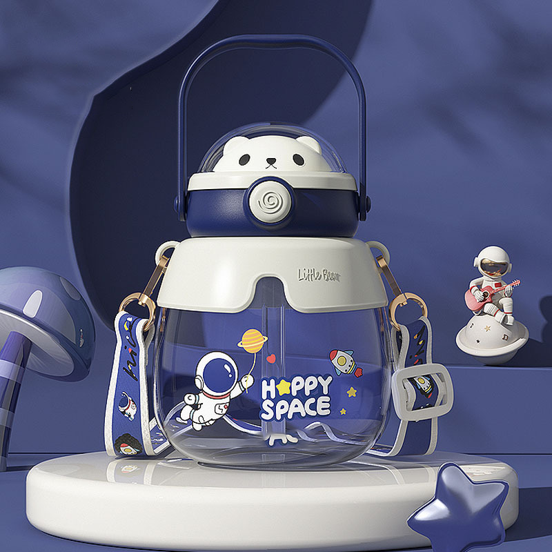 New potbelly cup for male and female students high-value cartoon hugging bear water cup children’s portable straw Plastic cups