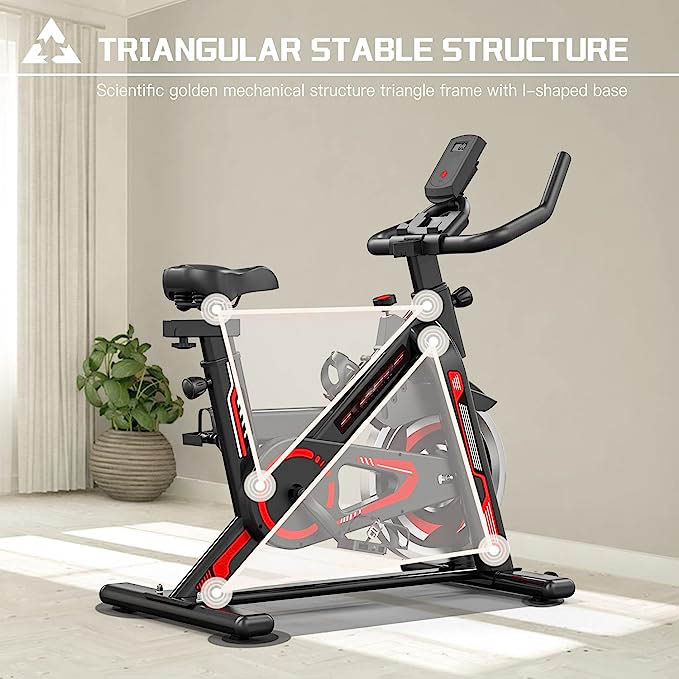 Exercise Bike – Stationary Indoor Cycling Bike for Home GYM with Tablet Holder and LCD Monitor,Silent Belt Drive,Comfortable seat and quiet flywheel