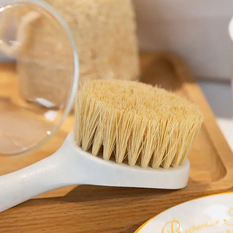 Oem Multi-Functional Birch Wood Handle Built-in Scraper Head Pan Sisal Pot Brush Kitchen Cleaning Brush For Sink Stove