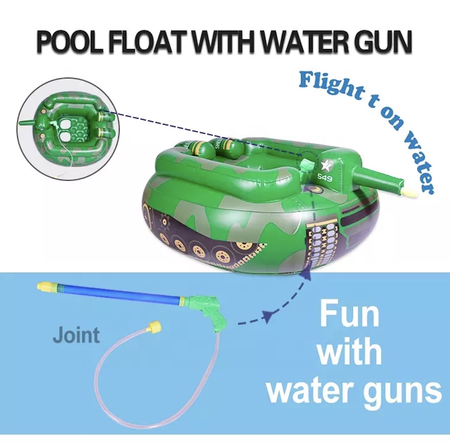 2022 new arrival Water Play Inflatable tank float with water gun blow up Pool Toy Swim inflatable pool float for Adults and Kids