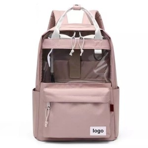 custom clear pvc backpack for women girls waterproof pink color transparent backpack bags with portable handle