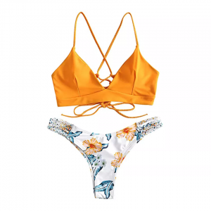 Women’s off-the-shoulder bandage bikini swimsuit high-rise cutout