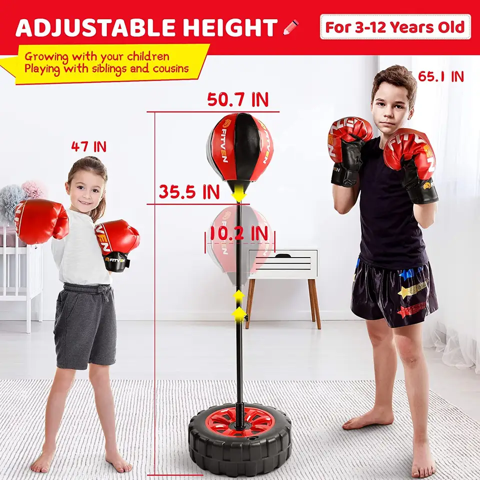 Adjustable punch bag for kids boxing set